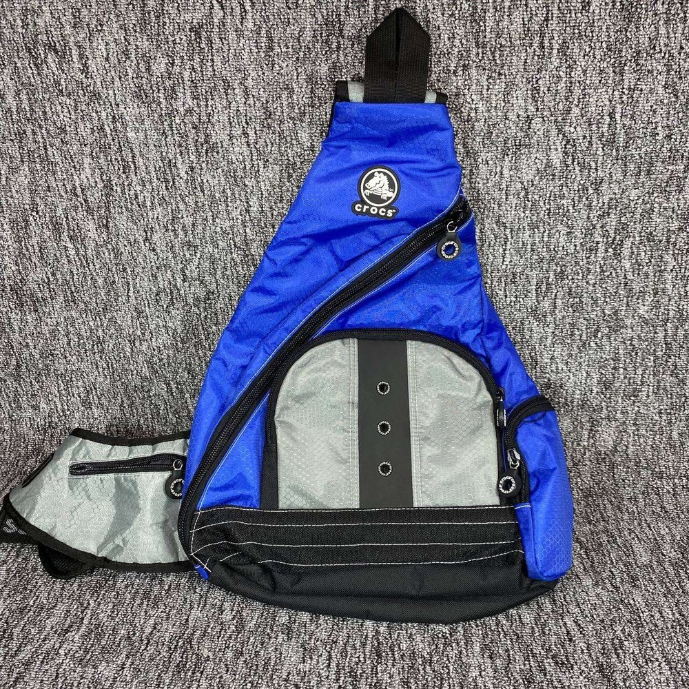 Vtg‎ Crocs Sling Backpack Bag Royal Blue Silver Single Strap Crossbody Travel